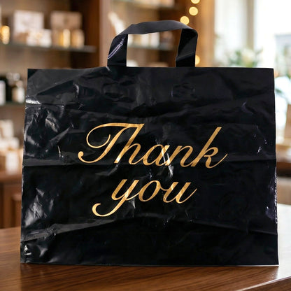 Premium Black Thank You Printed Plastic Carry Bag 30 × 39 Cm (1 Pc)